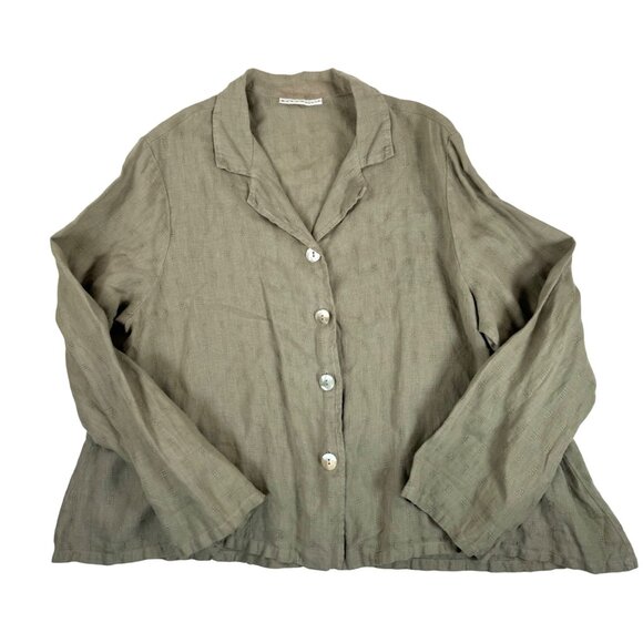 Bryn Walker 100% linen lagen look button top olive sz M - Picture 2 of 10